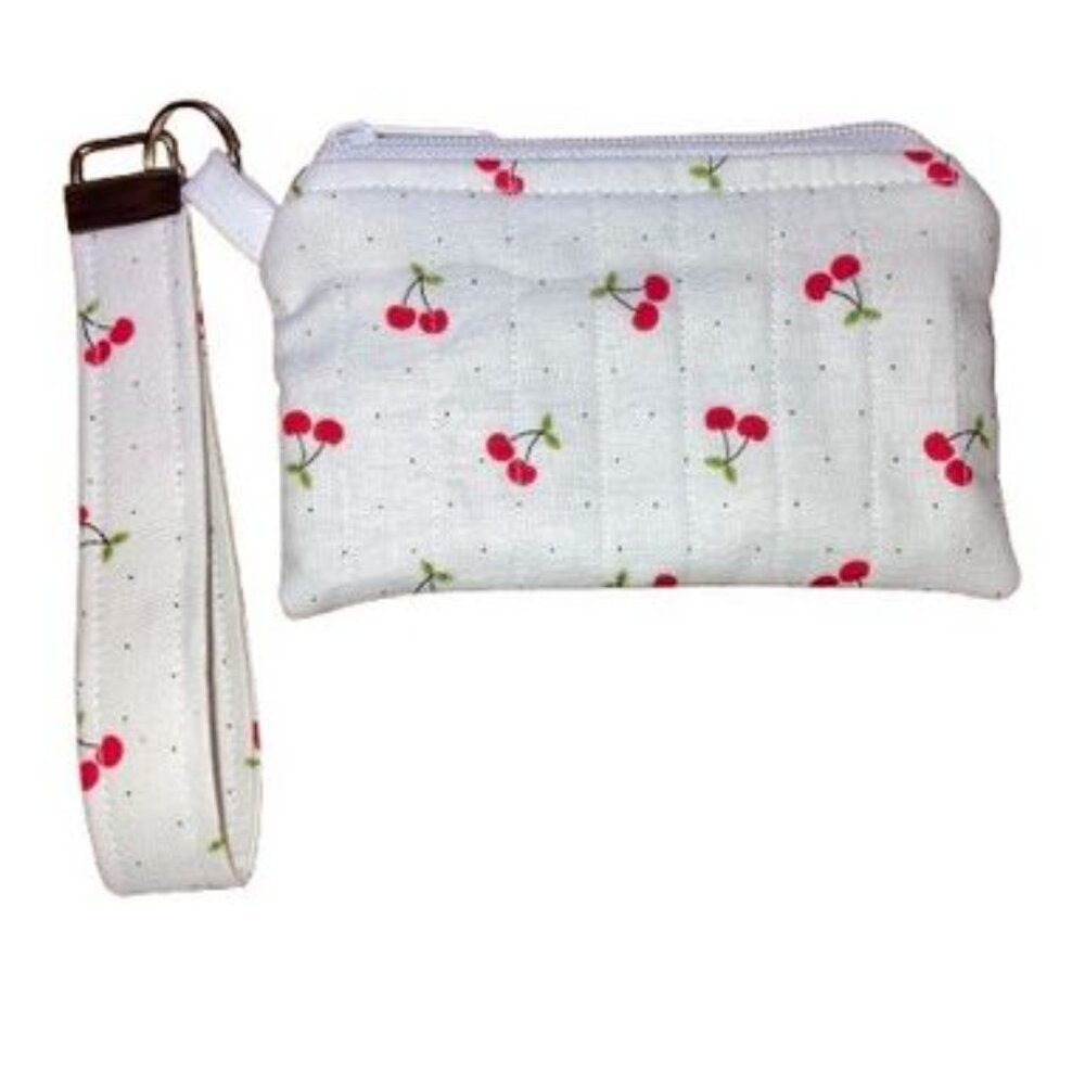 Handmade Keychain With Quilted Coin Purse in a Cherry Print